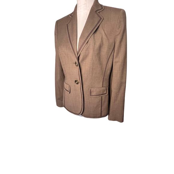 Anne Klein size 8P Wool Blend Micro Chevron Pocket 2 Button Lined Padded Blazer - Picture 5 of 12